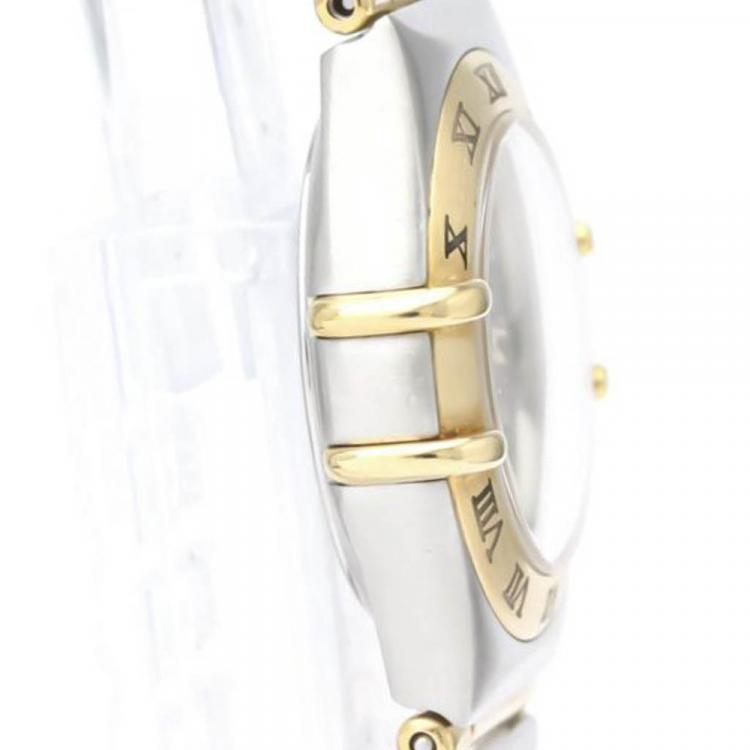 Pre Owned Omega White Shell Diamond 18k Yellow Gold And Stainless Steel Constellation 1262.75 Quartz Women's Wristwatch 22 mm