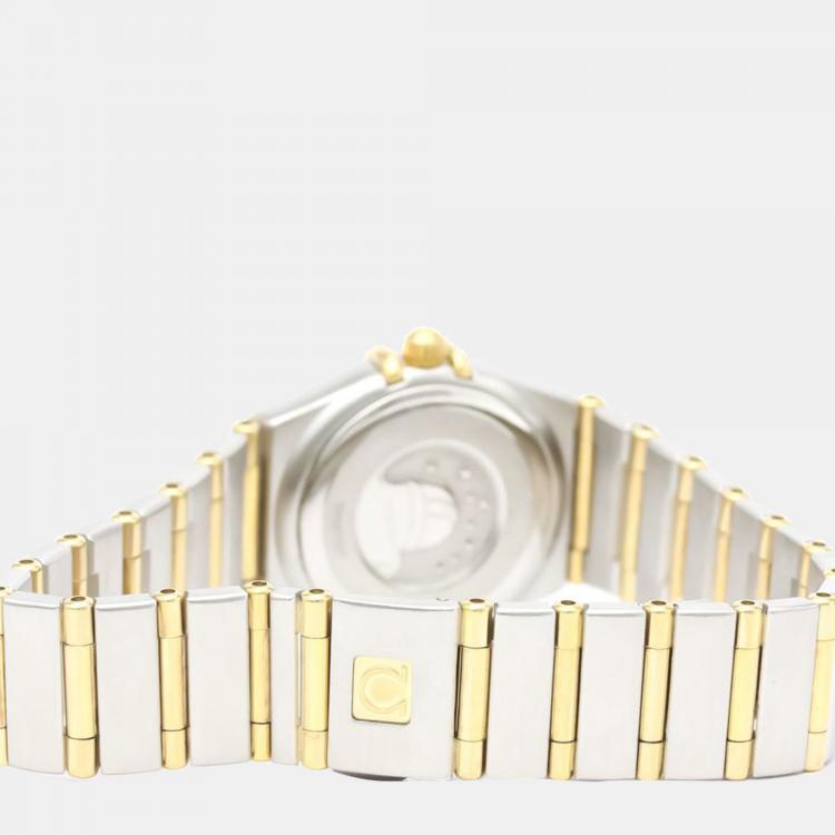 Pre Owned Omega White Shell Diamond 18k Yellow Gold And Stainless Steel Constellation 1262.75 Quartz Women's Wristwatch 22 mm