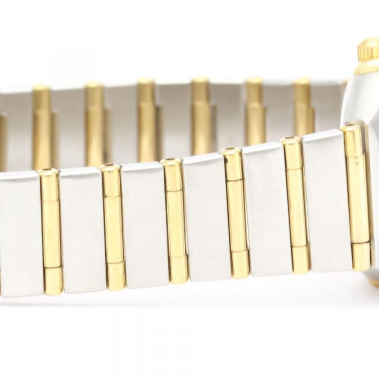 Pre Owned Omega White Shell Diamond 18k Yellow Gold And Stainless Steel Constellation 1262.75 Quartz Women's Wristwatch 22 mm