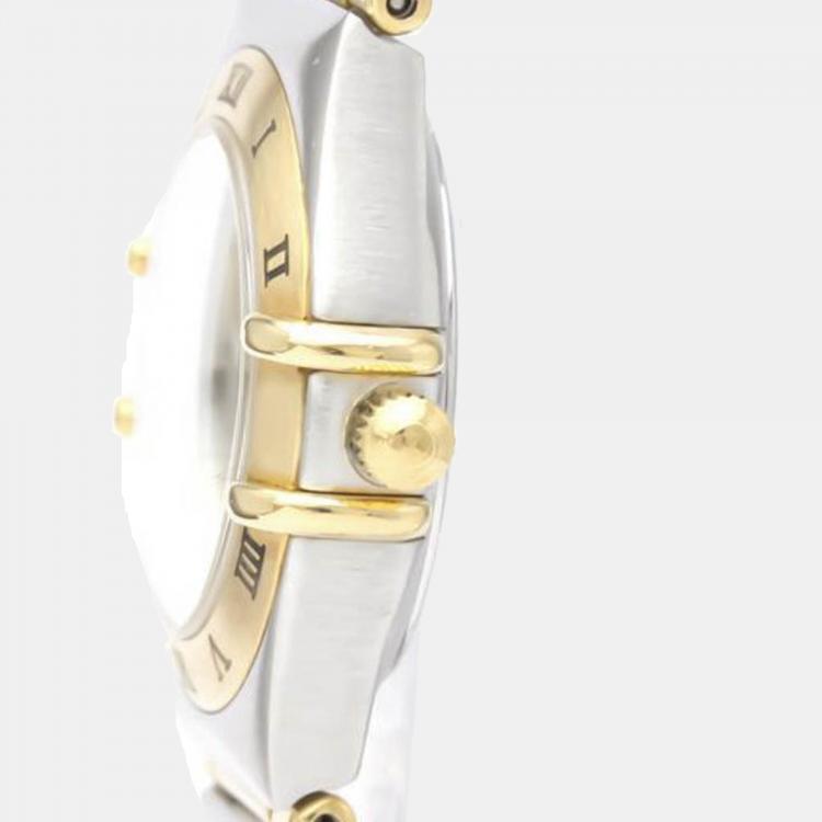 Pre Owned Omega White Shell Diamond 18k Yellow Gold And Stainless Steel Constellation 1262.75 Quartz Women's Wristwatch 22 mm