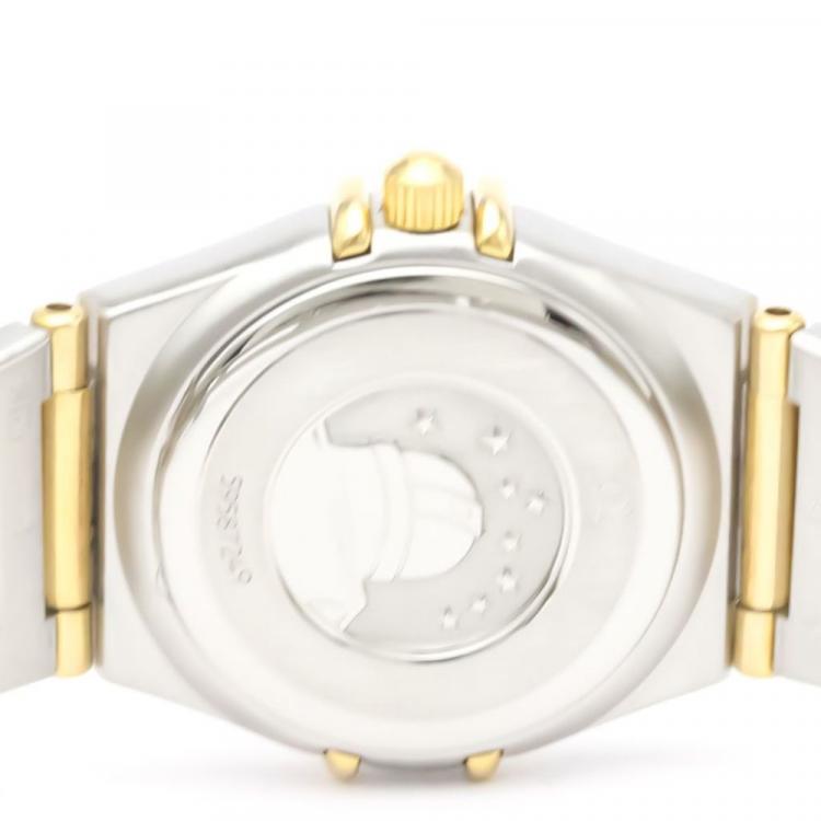 Pre Owned Omega White Shell Diamond 18k Yellow Gold And Stainless Steel Constellation 1262.75 Quartz Women's Wristwatch 22 mm