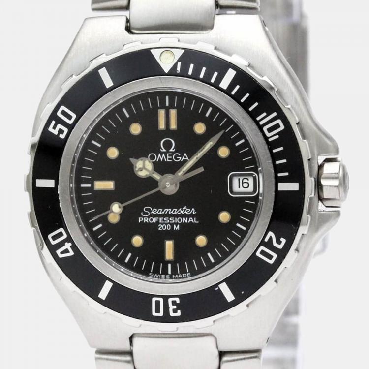 مملوكة مسبقًا Omega Black Stainless Steel Seamaster Professional 2880.50 Quartz Women's Wristwatch 30 mm