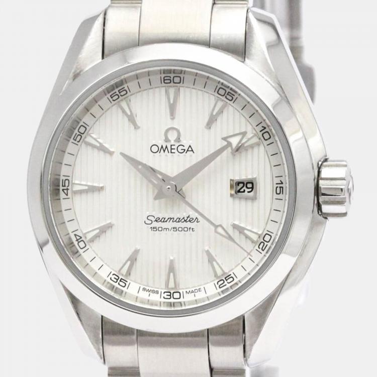 Pre Owned Omega Silver Stainless Steel Seamaster Aqua Terra 231.10.30.61.02.001 Quartz Women's Wristwatch 30 mm