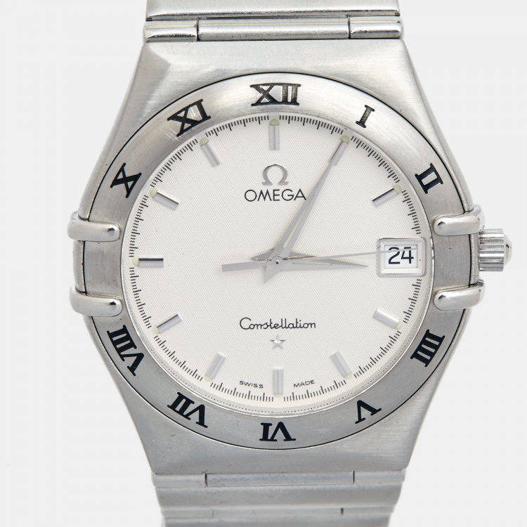 Pre Owned Omega Silver Stainless Steel Constellation 396.1201 Women's Wristwatch 33 mm