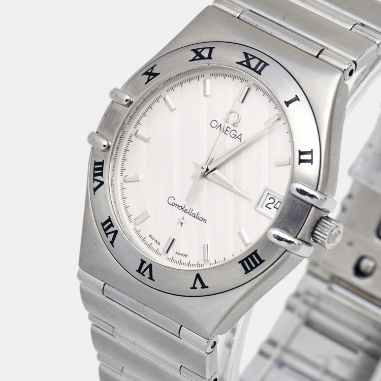 Pre Owned Omega Silver Stainless Steel Constellation 396.1201 Women's Wristwatch 33 mm