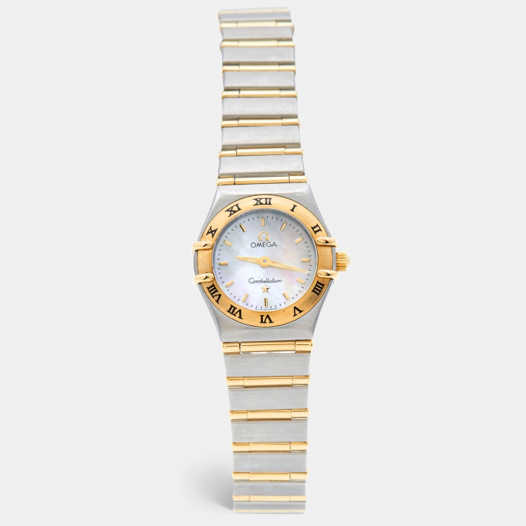 Pre Owned Omega Mother Of Pearl 18K Yellow Gold Stainless Steel Constellation '95 1262.70.00 Women's Wristwatch 22.50 mm