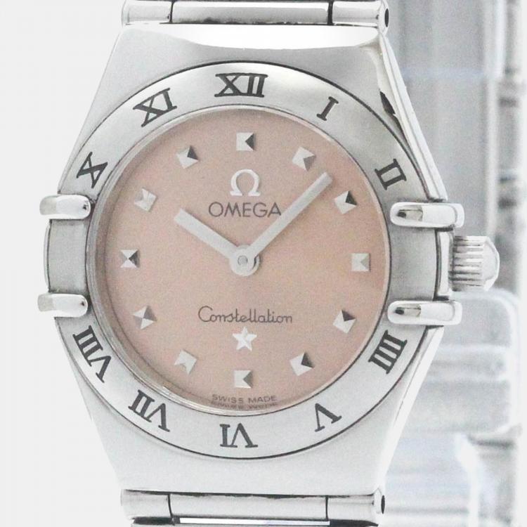 Pre Owned Omega Orange Stainless Steel Constellation Quartz Women's Wristwatch 22 mm