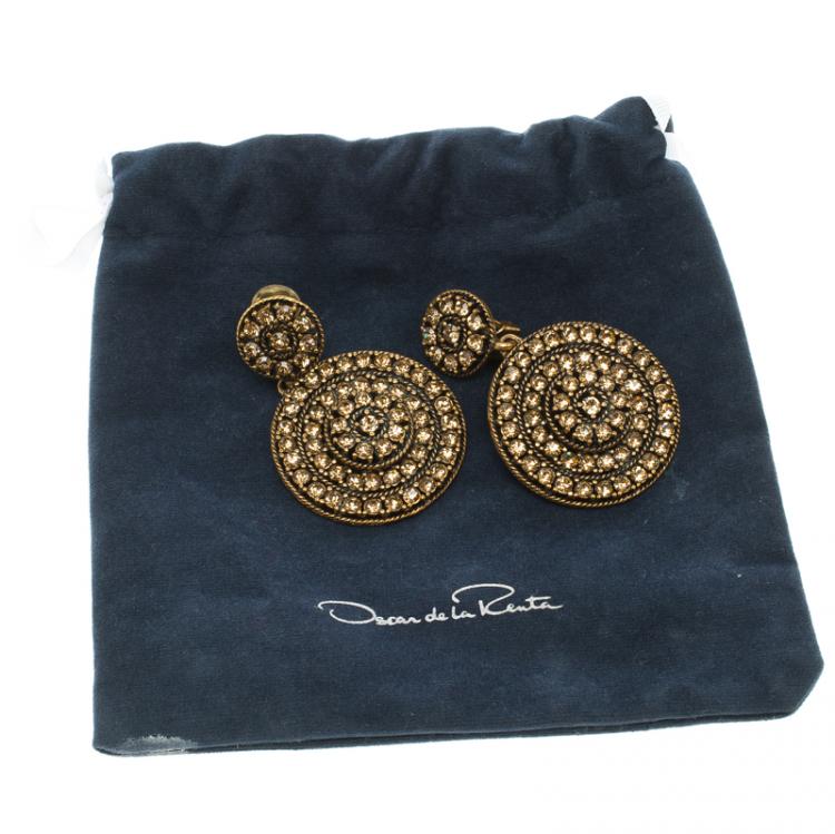 مملوكة مسبقًا Oscar de la Renta Brown Crystal Clip Earrings