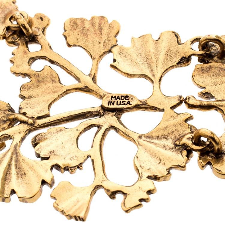 Pre Owned Oscar De La Renta Fern Gold Tone Collar Statement Necklace
