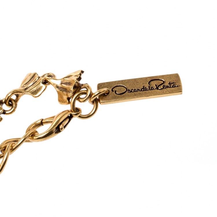 Pre Owned Oscar De La Renta Fern Gold Tone Collar Statement Necklace