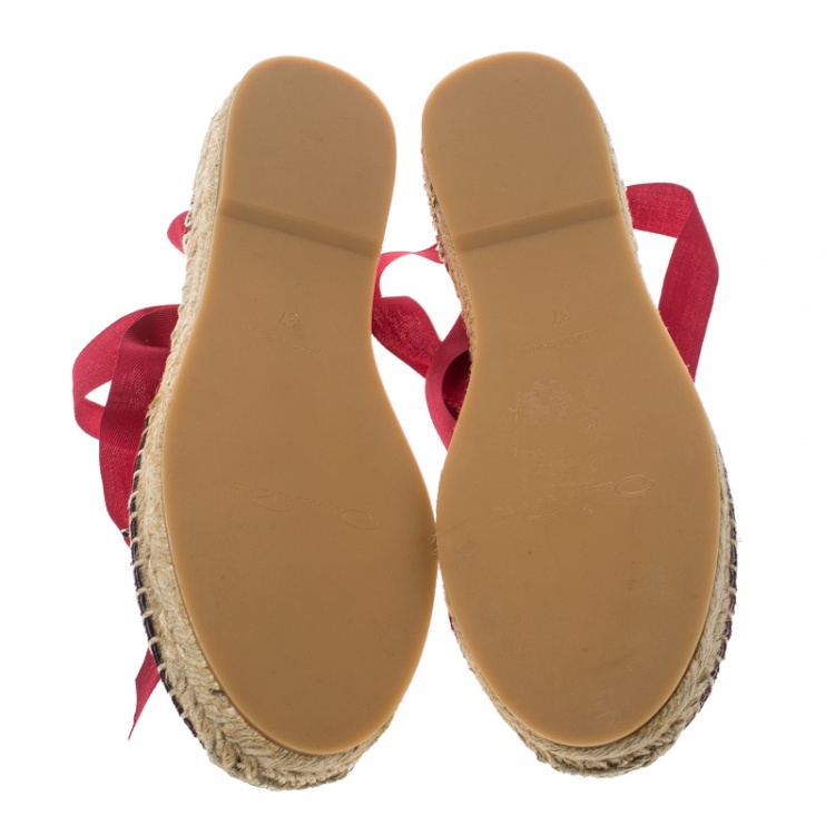 Pre Owned Oscar de la Renta Burgundy Satin Adriana Embellished Flat Espadrilles Size 37
