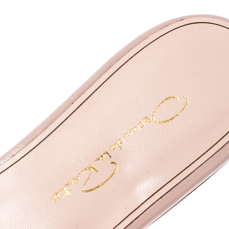 Pre Owned Oscar de la Renta Pink Satin Mia Crystal Embellished Flat Slides Size 38
