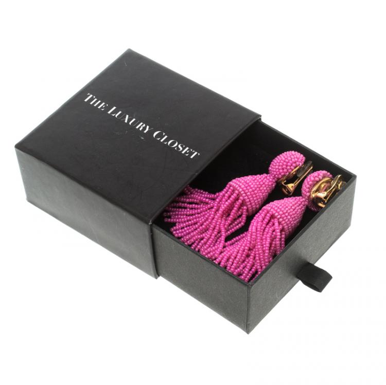 Pre Owned Oscar De La Renta Pink Beaded Tassel Clip-on Earrings