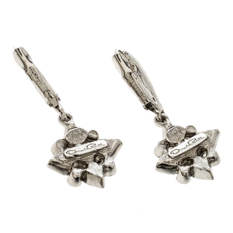 مملوكة مسبقًا Oscar de la Renta Delicate Star Crystal Silver Tone Drop Earrings 