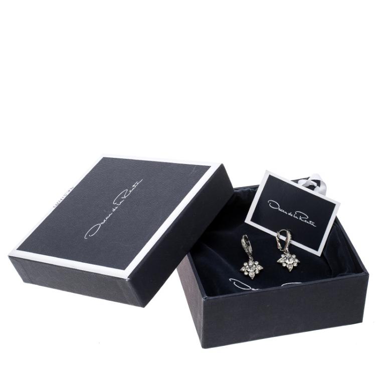 مملوكة مسبقًا Oscar de la Renta Delicate Star Crystal Silver Tone Drop Earrings 