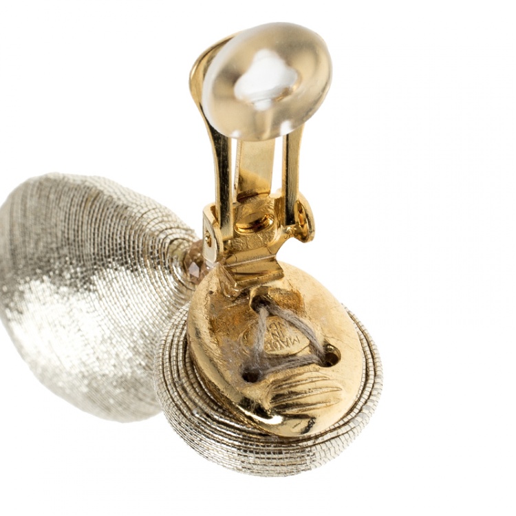 Pre Owned Oscar de la Renta Gold Tone Threaded Clip-on Drop Earrings