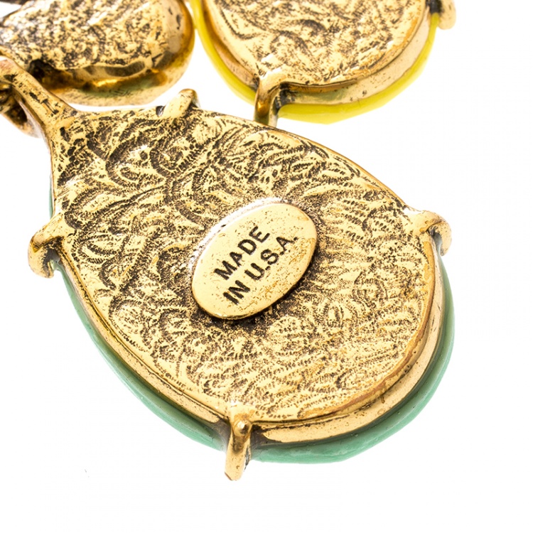 Pre Owned Oscar de la Renta Multicolor Resin Gold Tone Long Clip-on Earrings