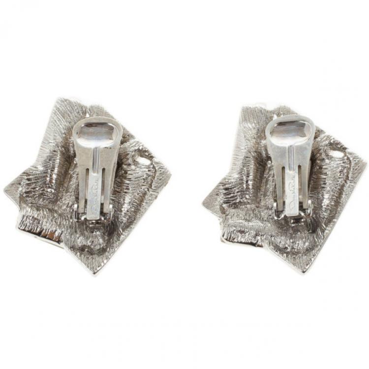 Pre Owned Oscar de la Renta Geometric Crystal Clip On Earrings