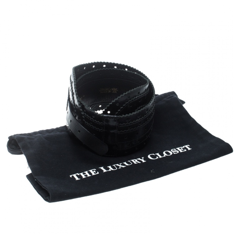 Pre Owned Oscar de la Renta Black Leather Waist Belt 80cm