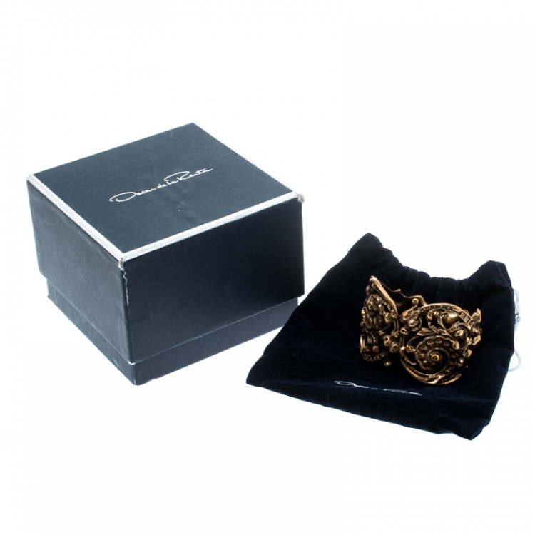 Pre Owned Oscar de la Renta Gold Plated Baroque Scroll Bracelet