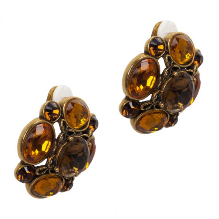 Pre Owned Oscar De La Renta Crystal Button Earrings