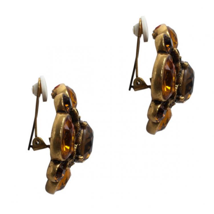 Pre Owned Oscar De La Renta Crystal Button Earrings