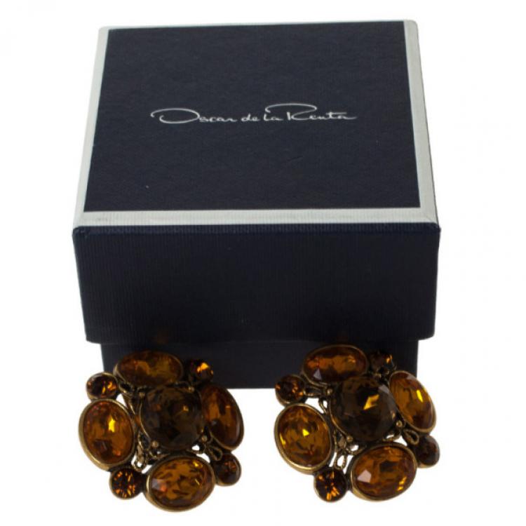 Pre Owned Oscar De La Renta Crystal Button Earrings