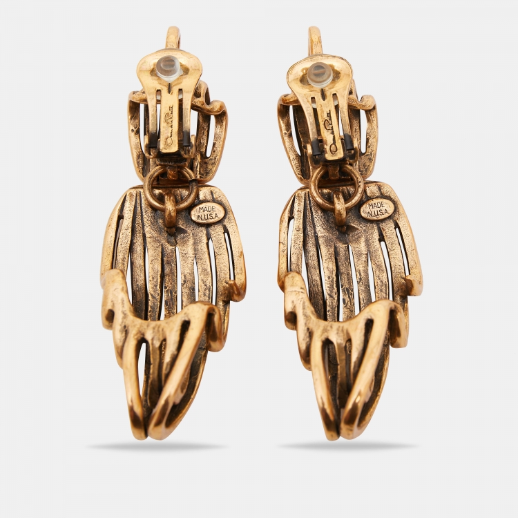 مملوكة مسبقًا Oscar de la Renta Gold Tone Long Earrings