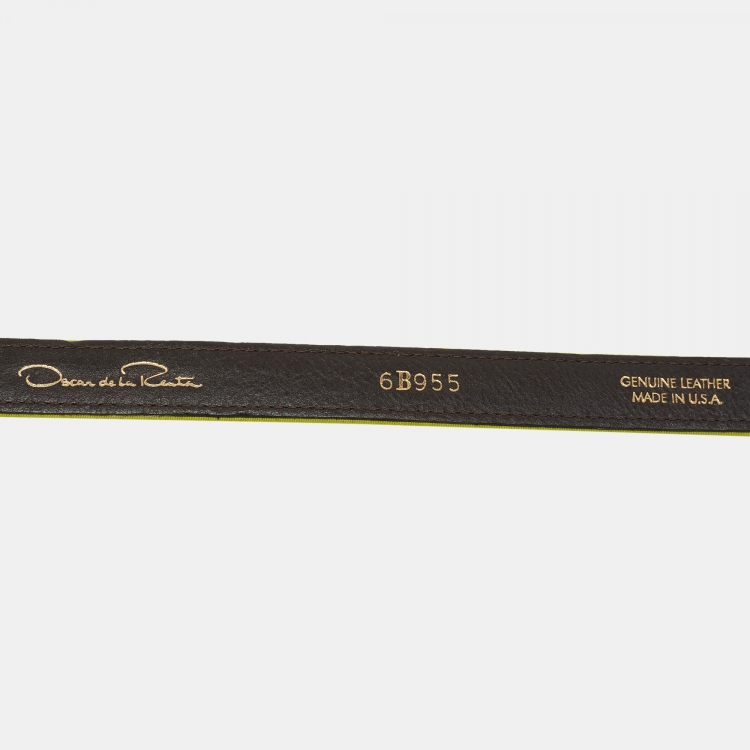 Pre Owned Oscar de la Renta Neon Green Fabric Crystal Embellished Belt L