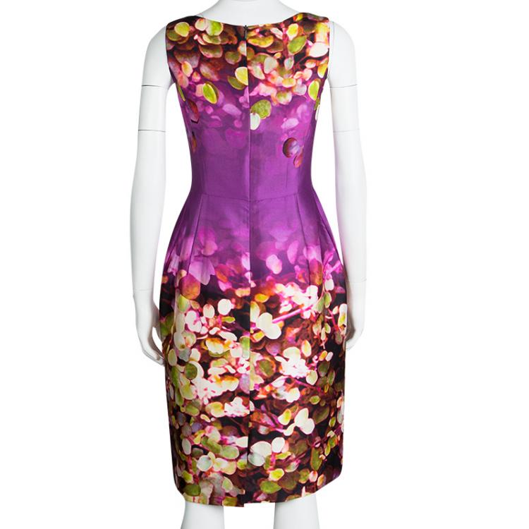 Pre Owned Oscar De La Renta Multicolor Digital Floral Print Sleeveless Dress L