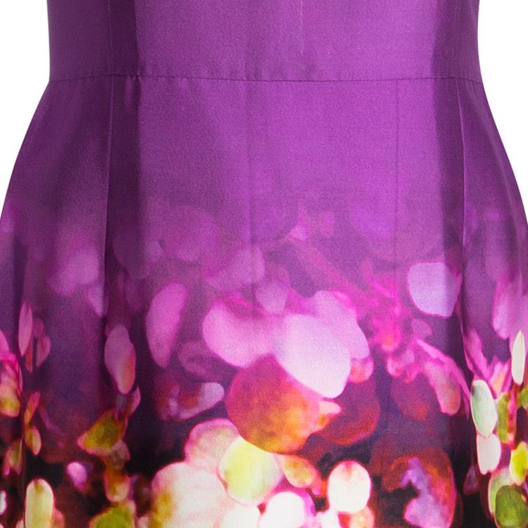 Pre Owned Oscar De La Renta Multicolor Digital Floral Print Sleeveless Dress L