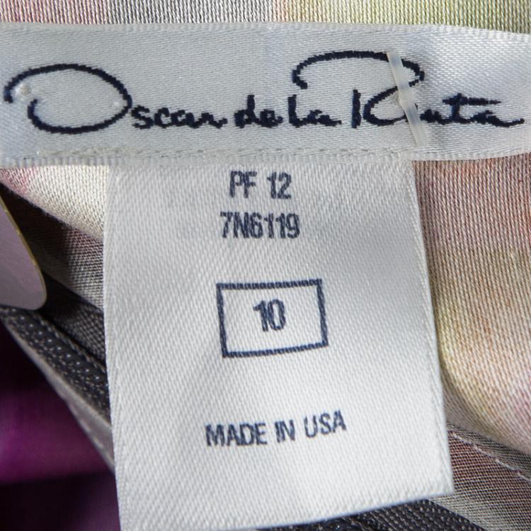 Pre Owned Oscar De La Renta Multicolor Digital Floral Print Sleeveless Dress L