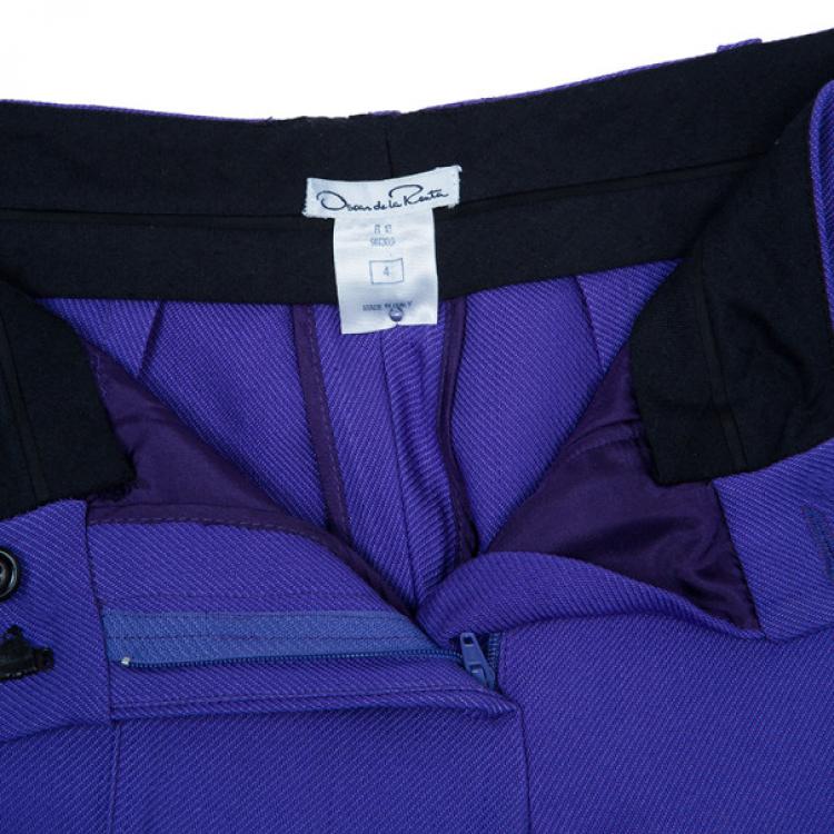 Pre Owned Oscar de la Renta Purple Wool Tapered Trousers S
