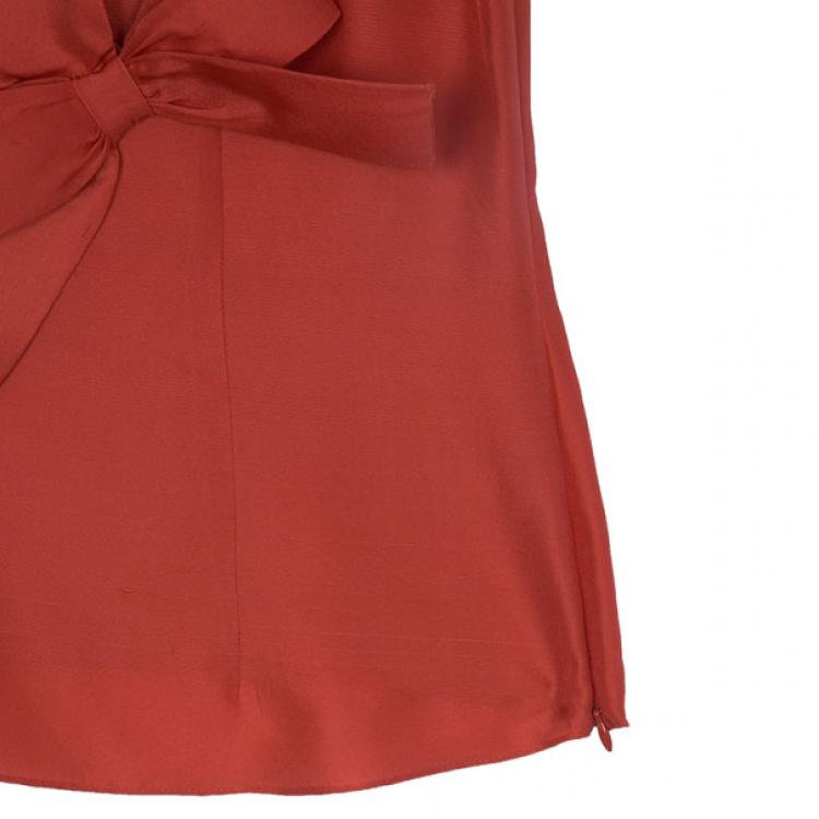 Pre Owned Oscar de la Renta Red Silk Bow Top S