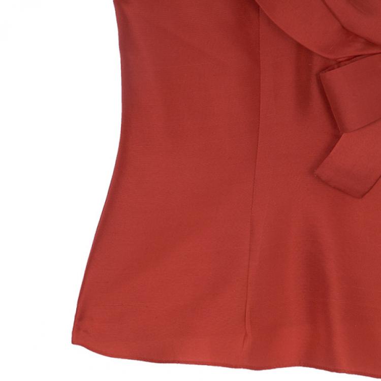 Pre Owned Oscar de la Renta Red Silk Bow Top S