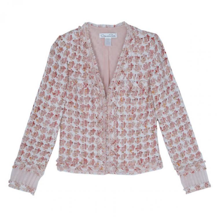مملوكة مسبقًا Oscar de la Renta Peach Tweed Skirt Suit M