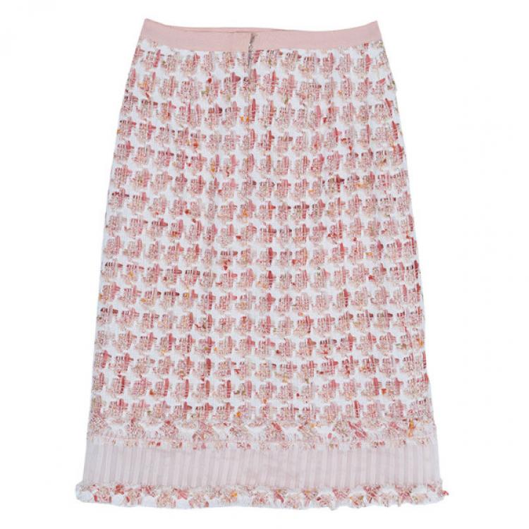 مملوكة مسبقًا Oscar de la Renta Peach Tweed Skirt Suit M