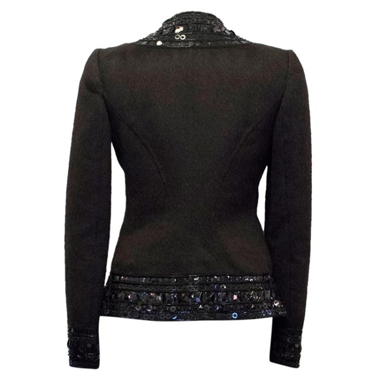 Pre Owned Oscar De La Renta Dark Brown Embellished Jacket S