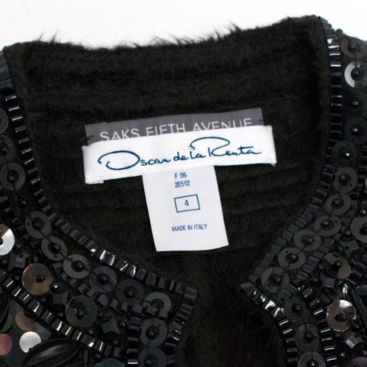 Pre Owned Oscar De La Renta Dark Brown Embellished Jacket S