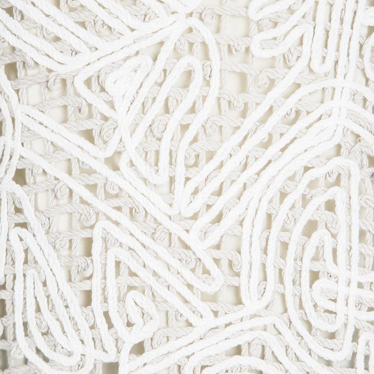 Pre Owned Oscar De La Renta Brown and White Chunky Crochet Knit Long Sleeve Blouse L