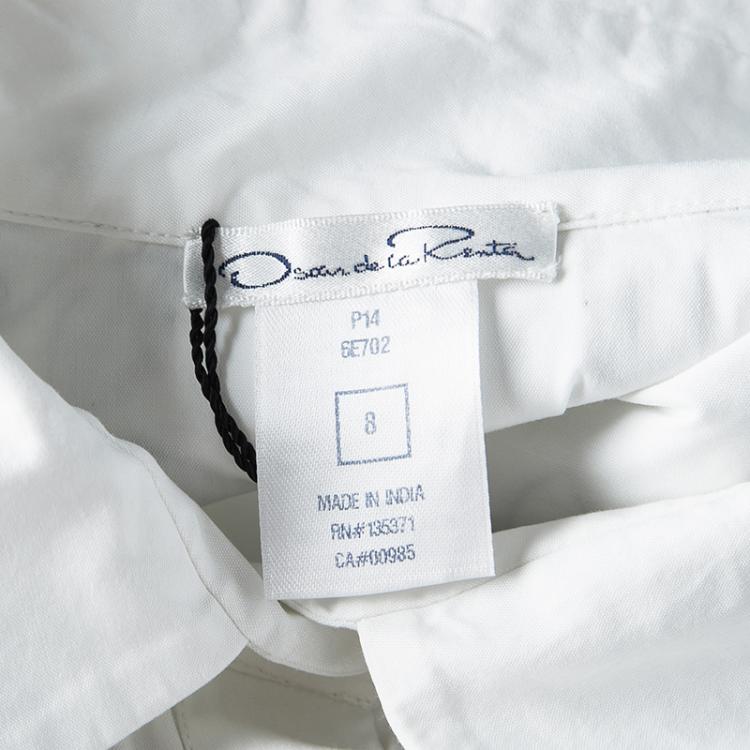 Pre Owned Oscar De La Renta White Stretch Cotton Contrast Lace Applique Detail Shirt M