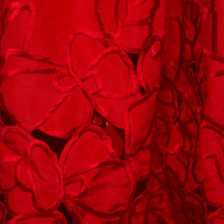 Pre Owned Oscar de la Renta Red Sequin Floral Embellished Cutout Detail Ball Gown S