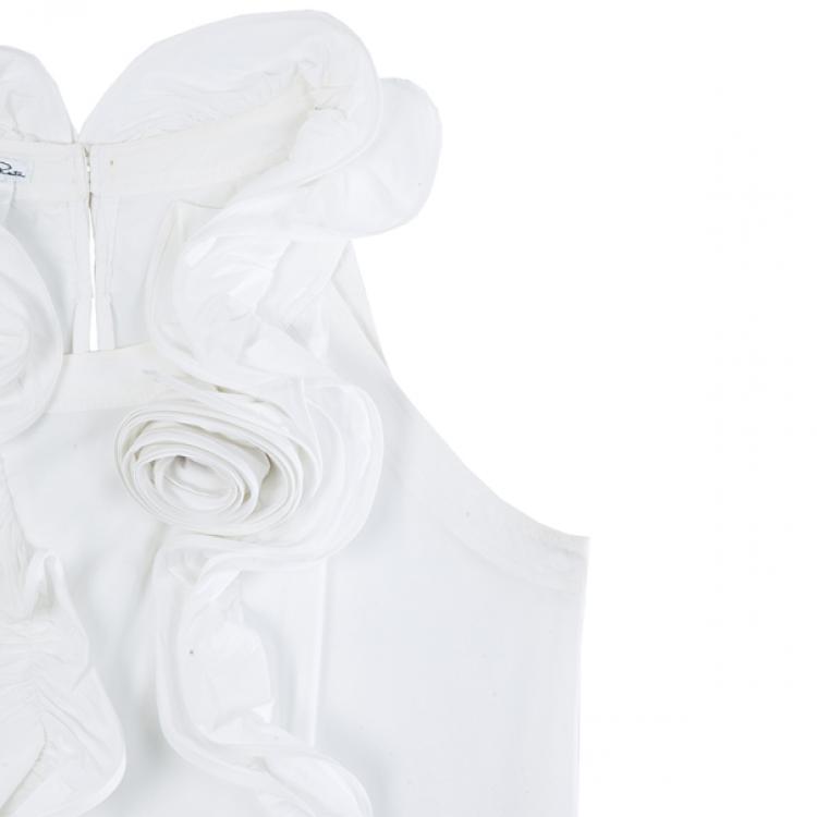 Pre Owned Oscar De La Renta White Silk Ruffled Blouse M