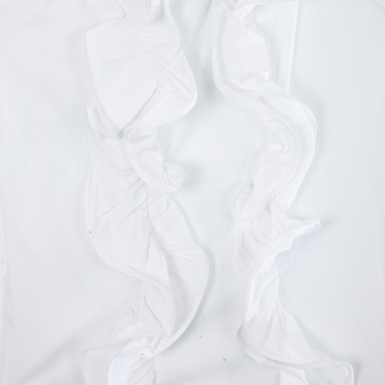 Pre Owned Oscar De La Renta White Silk Ruffled Blouse M