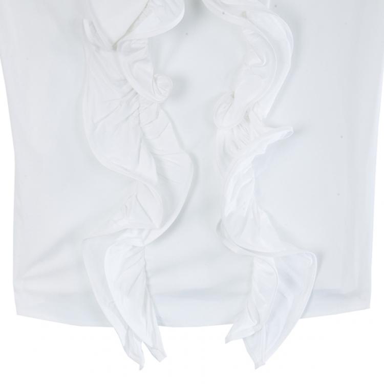 Pre Owned Oscar De La Renta White Silk Ruffled Blouse M
