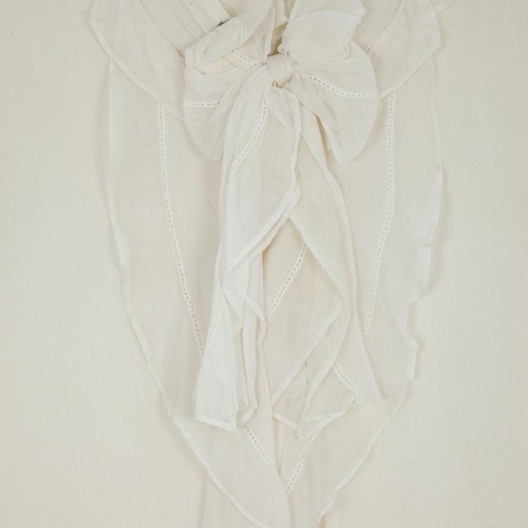 Pre Owned Oscar de la Renta White Front Ruffle Chiffon Top S