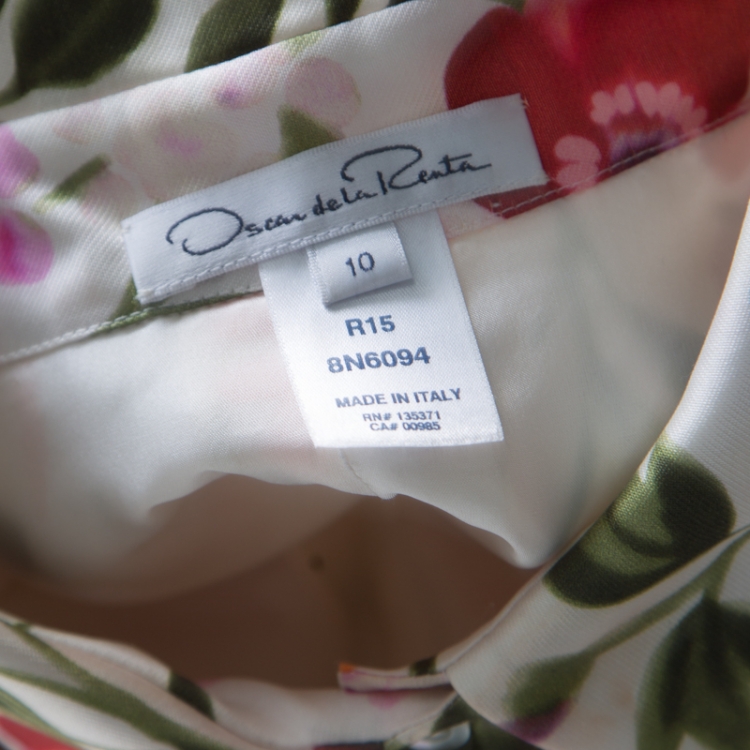 Pre Owned Osca De La Renta White Floral Printed Belted Maxi Dress L