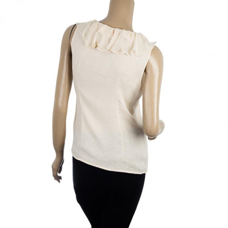 Pre Owned Oscar de la Renta Ruffled Neck Top S