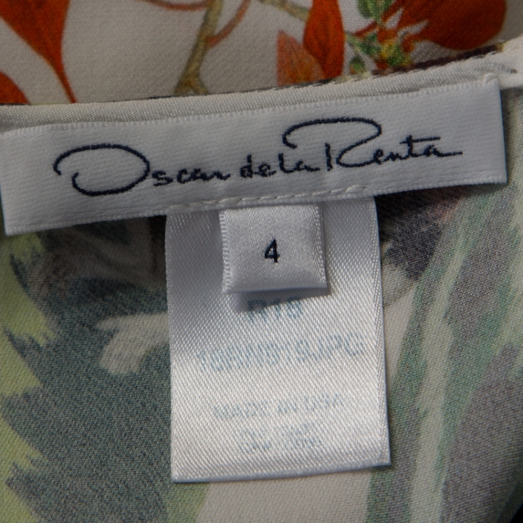 Pre Owned Oscar de la Renta White Jungle Print Silk Stretch Maxi Dress S