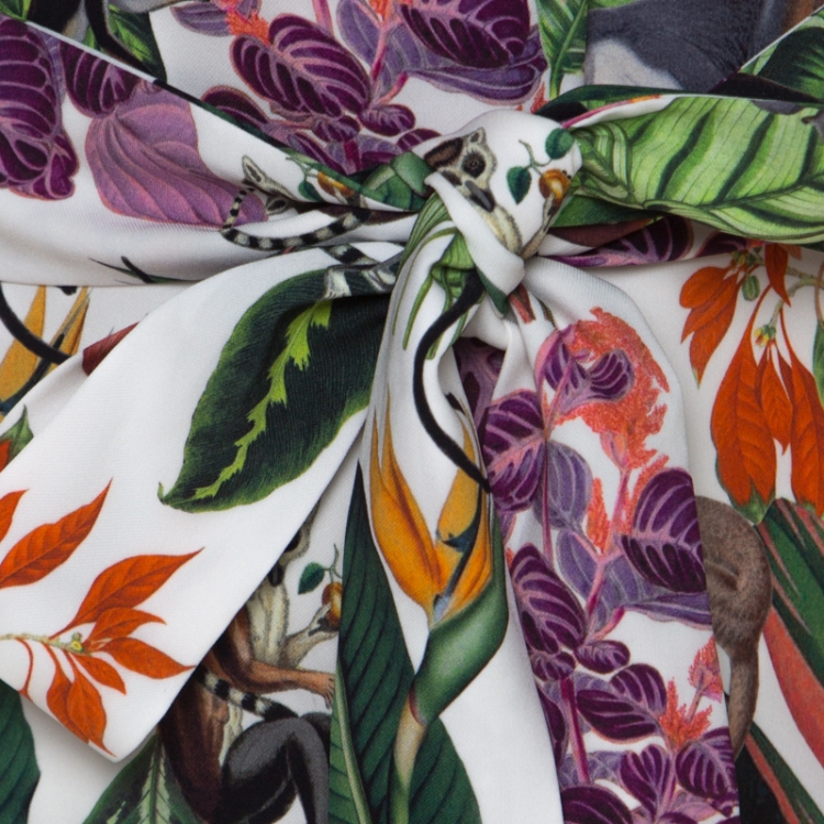 Pre Owned Oscar de la Renta White Jungle Print Silk Stretch Maxi Dress S